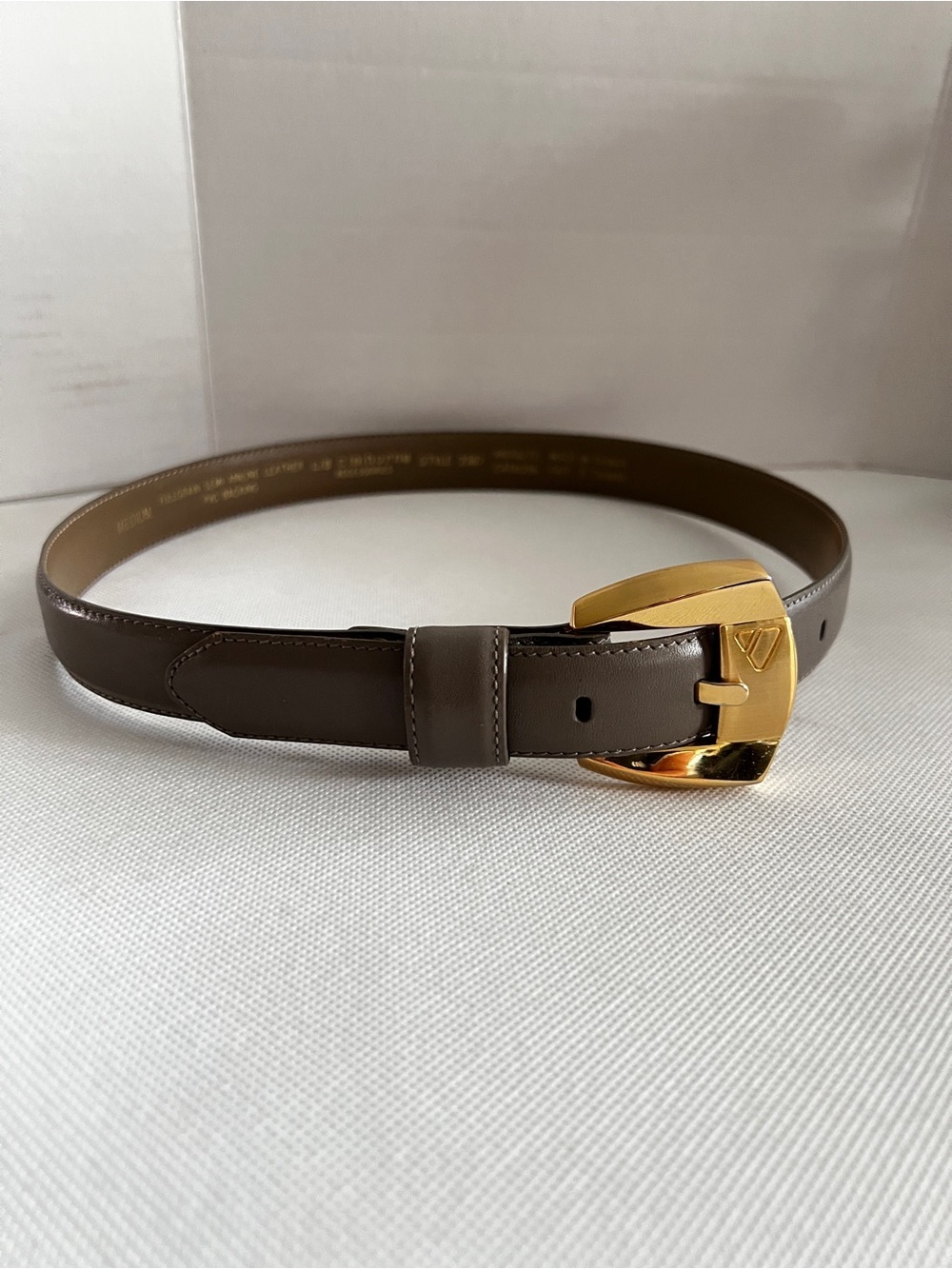 Vintage Liz Claiborne Full-Grain Leather Gray Belt Gold Tone Hardware Buckle M